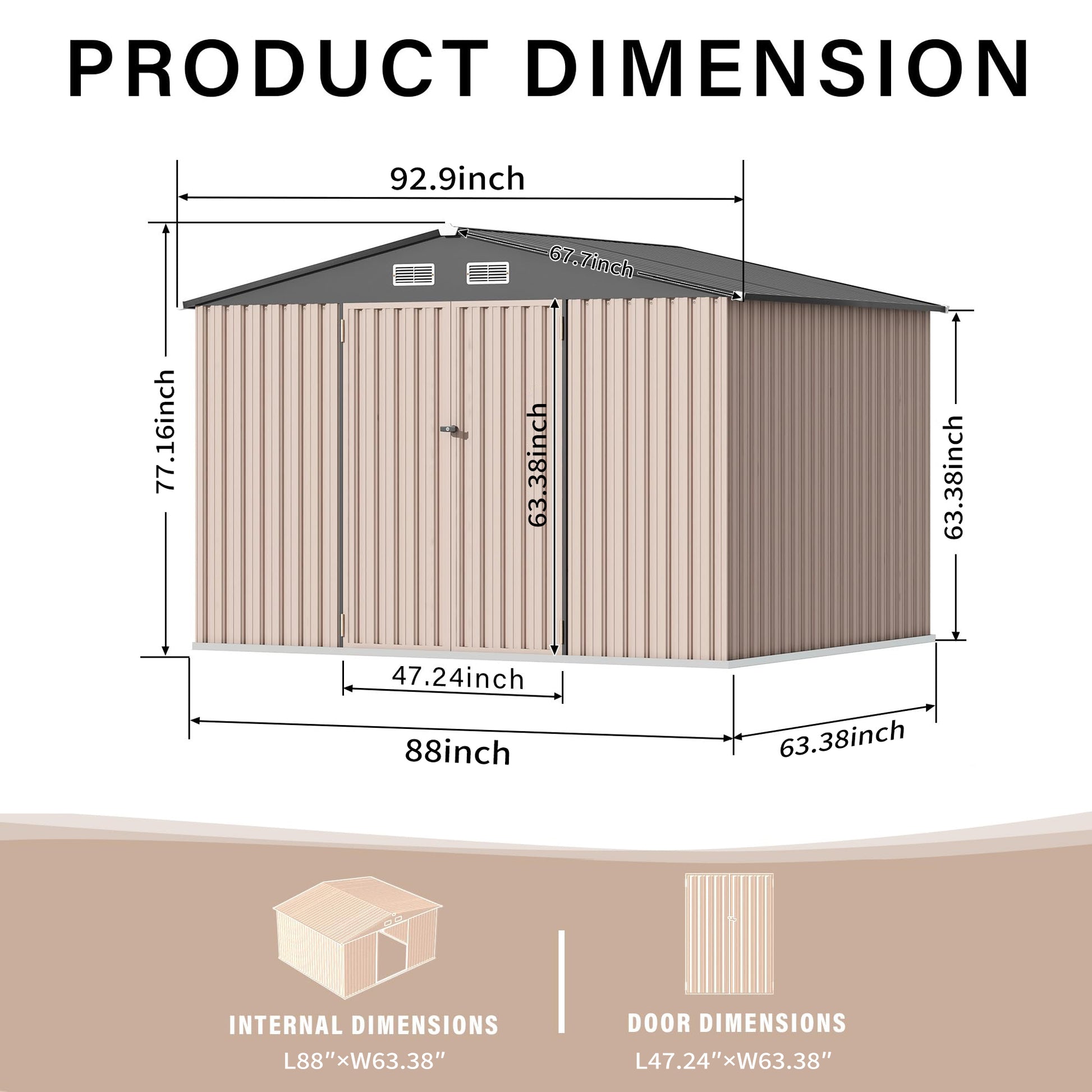 Garvee 6x8 FT Outdoor Storage Sheds, Metal Garden Tool Shed for Backyard, Large Metal Sheds Outdoor Storage with Lockable Doors & Air Vents for Backyard Garden Patio Lawn