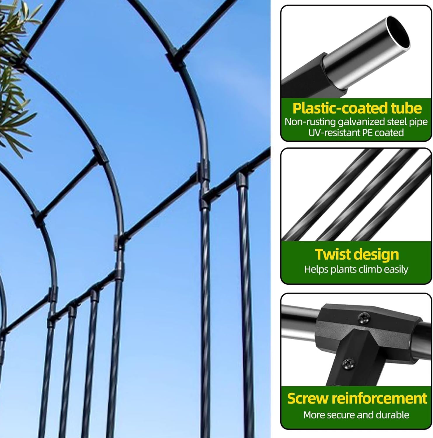 Garvee U-Shape Metal Cucumber Trellis for Raised Beds - Detachable Garden Arch for Climbing Vegetables like Tomato, Squash, Zucchini, Outdoor Use