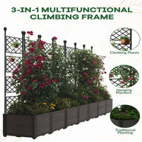 Garvee 7Pcs Plastic Plant Box with Metal Trellis, Raised Garden Bed with Trellis Planter for Climbing Plant Outdoor Raised Planter Box Privacy Screen for Patio Balcony,Planter Box for Backyard Patio