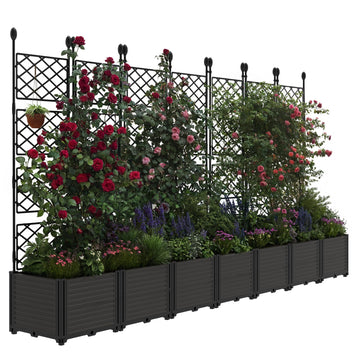 Garvee 7Pcs Plastic Plant Box with Metal Trellis, Raised Garden Bed with Trellis Planter for Climbing Plant Outdoor Raised Planter Box Privacy Screen for Patio Balcony,Planter Box for Backyard Patio