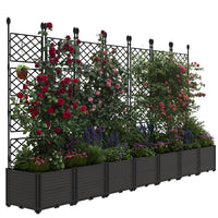 Garvee 7Pcs Plastic Plant Box with Metal Trellis, Raised Garden Bed with Trellis Planter for Climbing Plant Outdoor Raised Planter Box Privacy Screen for Patio Balcony,Planter Box for Backyard Patio