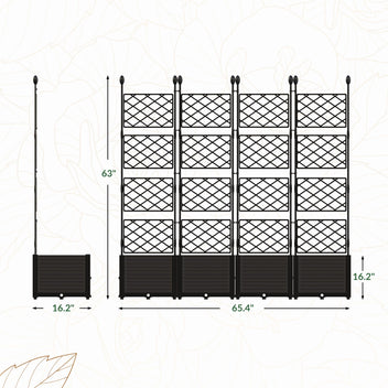 Garvee 4Pcs Plastic Plant Box with Metal Trellis, Raised Garden Bed with Trellis Planter for Climbing Plant Outdoor Raised Planter Box Privacy Screen for Patio Balcony,Planter Box for Backyard Patio