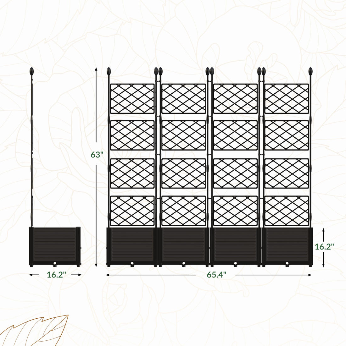 Garvee 4Pcs Plastic Plant Box with Metal Trellis, Raised Garden Bed with Trellis Planter for Climbing Plant Outdoor Raised Planter Box Privacy Screen for Patio Balcony,Planter Box for Backyard Patio
