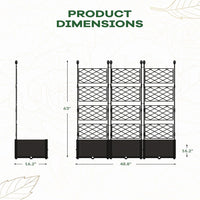 Garvee 3-Pack Plastic Planter Boxes w/Metal Trellis - Modular Privacy Screen & Raised Garden Bed for Balcony/Patio, Black