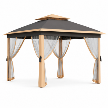 Garvee 11 x 11 ft Pop Up Gazebo Tent with Mosquito Netting, Outdoor Canopy Shelter with Adjustable Height, Water & UV Resistant Patio Gazebo, Easy Setup, Khaki