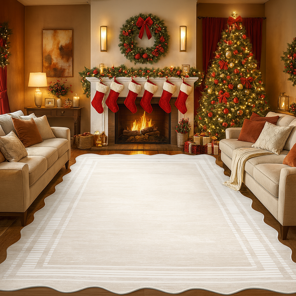 Garvee Modern Cream White 9x12 Abstract Area Rug  Large Washable Rug for Living Room, Non-Slip Soft Carpet for Bedroom, Irregular Low-Pile Foldable Print Accent Rug for Dining Room Home Office