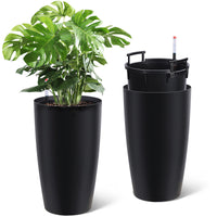 Garvee 22" Tall Round Planter Set of 2, Self Watering Pots for with Water Level Monitor and Built-In Drainage, Large Flower Pot for Patio, Porch, Living Room, or Home Office