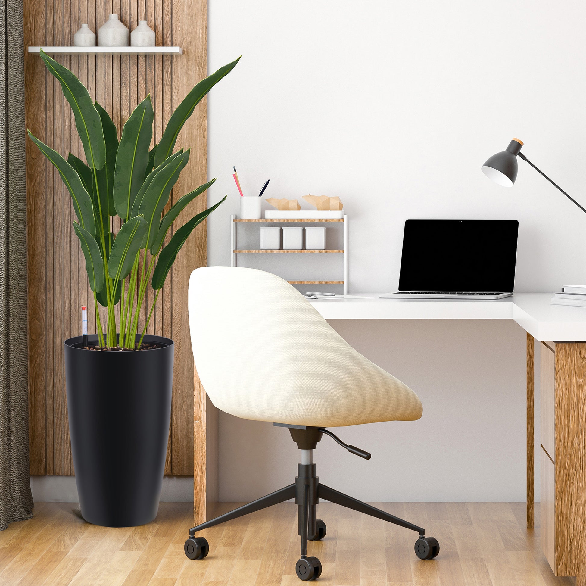 Garvee 22" Tall Round Planter Set of 2, Self Watering Pots for with Water Level Monitor and Built-In Drainage, Large Flower Pot for Patio, Porch, Living Room, or Home Office