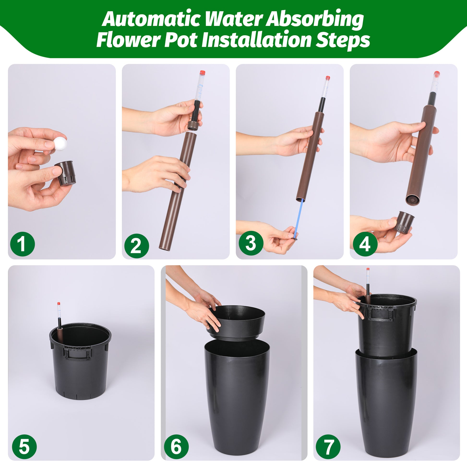 Garvee 22" Tall Round Planter Set of 2, Self Watering Pots for with Water Level Monitor and Built-In Drainage, Large Flower Pot for Patio, Porch, Living Room, or Home Office