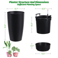Garvee 22" Tall Round Planter Set of 2, Self Watering Pots for with Water Level Monitor and Built-In Drainage, Large Flower Pot for Patio, Porch, Living Room, or Home Office