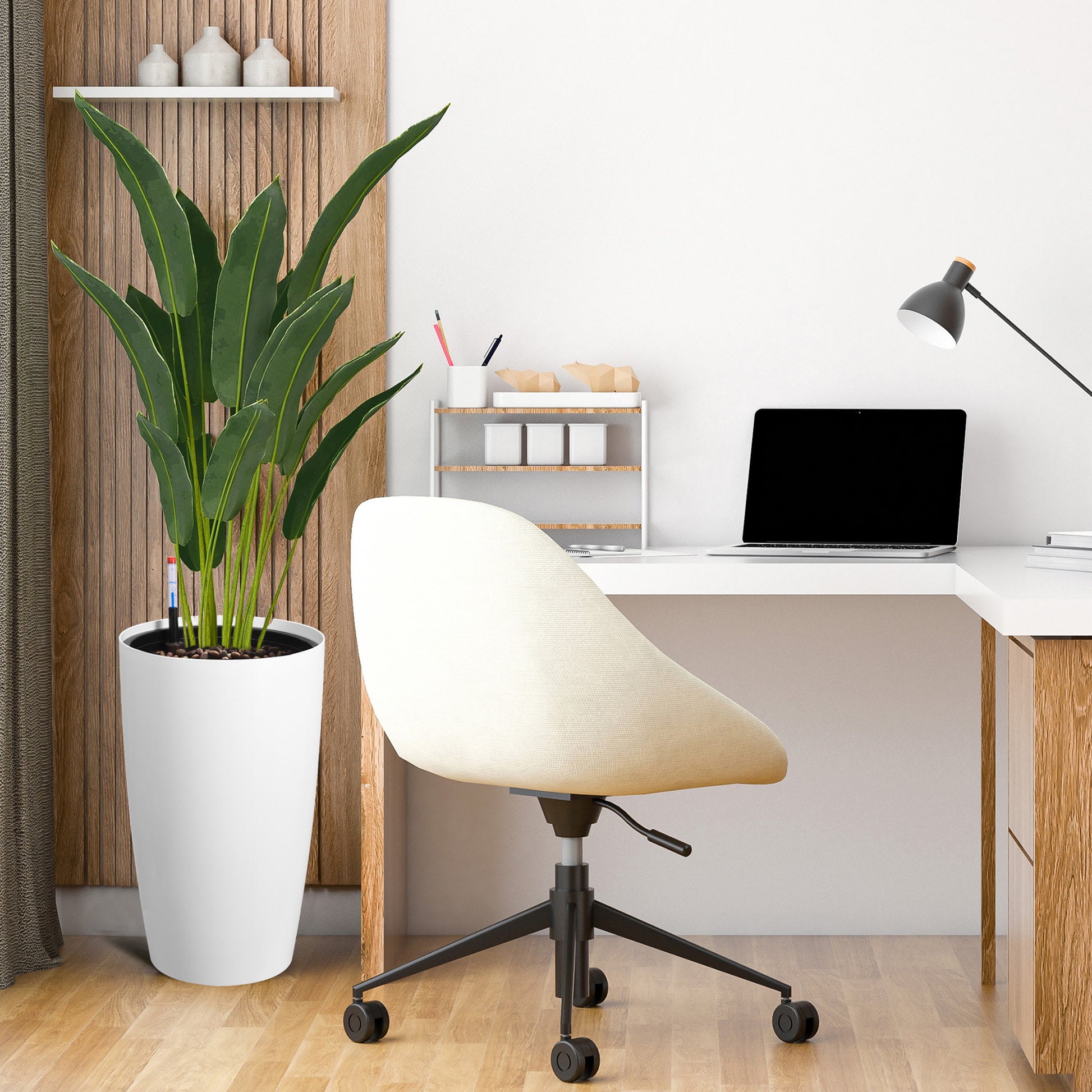 Garvee 22" Tall Round Planter Set of 2, Self Watering Pots for with Water Level Monitor and Built-In Drainage, Large Flower Pot for Patio, Porch, Living Room, or Home Office