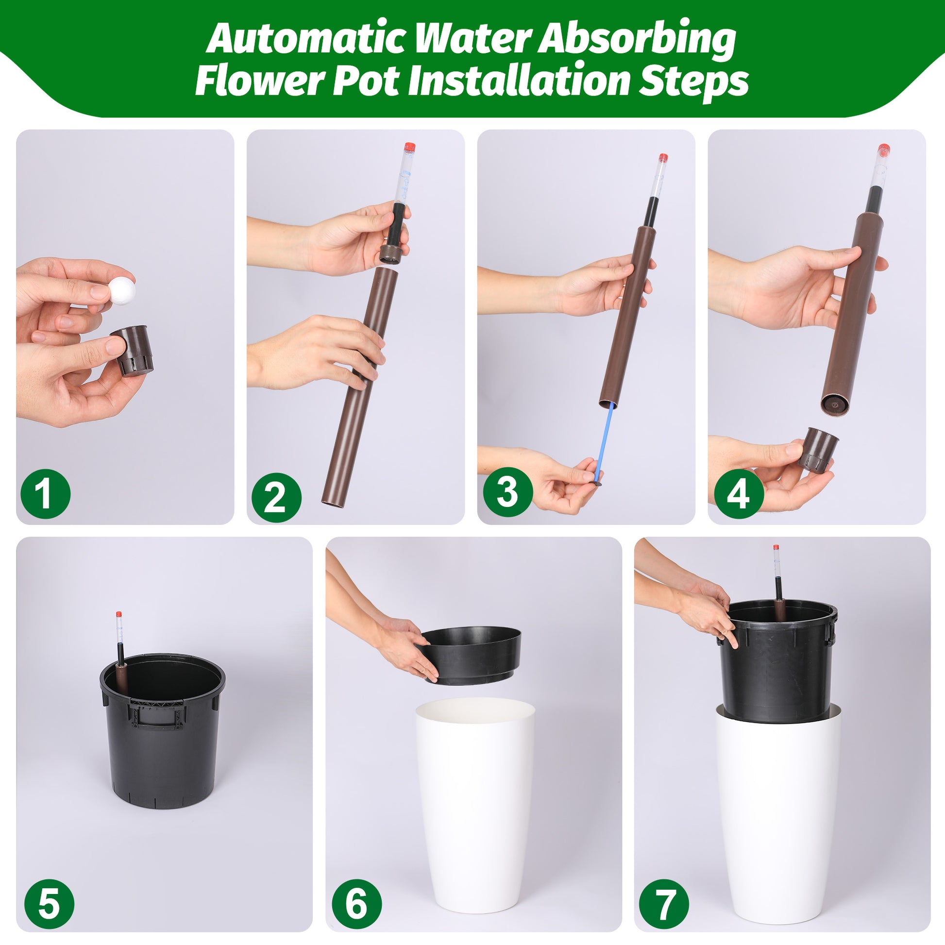 Garvee 22" Tall Round Planter Set of 2, Self Watering Pots for with Water Level Monitor and Built-In Drainage, Large Flower Pot for Patio, Porch, Living Room, or Home Office