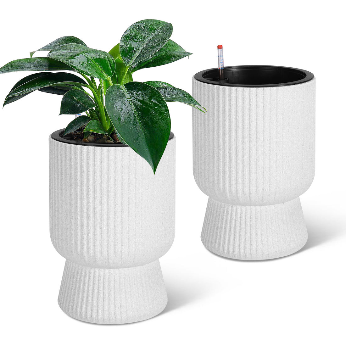 Garvee 14.2" Tall Planters Set of 2, Self Watering Plant Pots with Water Level Monitor and Built-In Drainage, for Patio, Porch, Living Room, or Home Office