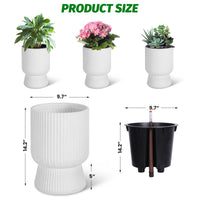 Garvee 14.2" Tall Planters Set of 2, Self Watering Plant Pots with Water Level Monitor and Built-In Drainage, for Patio, Porch, Living Room, or Home Office
