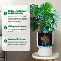 Garvee 14.2" Tall Planters Set of 2, Self Watering Plant Pots with Water Level Monitor and Built-In Drainage, for Patio, Porch, Living Room, or Home Office