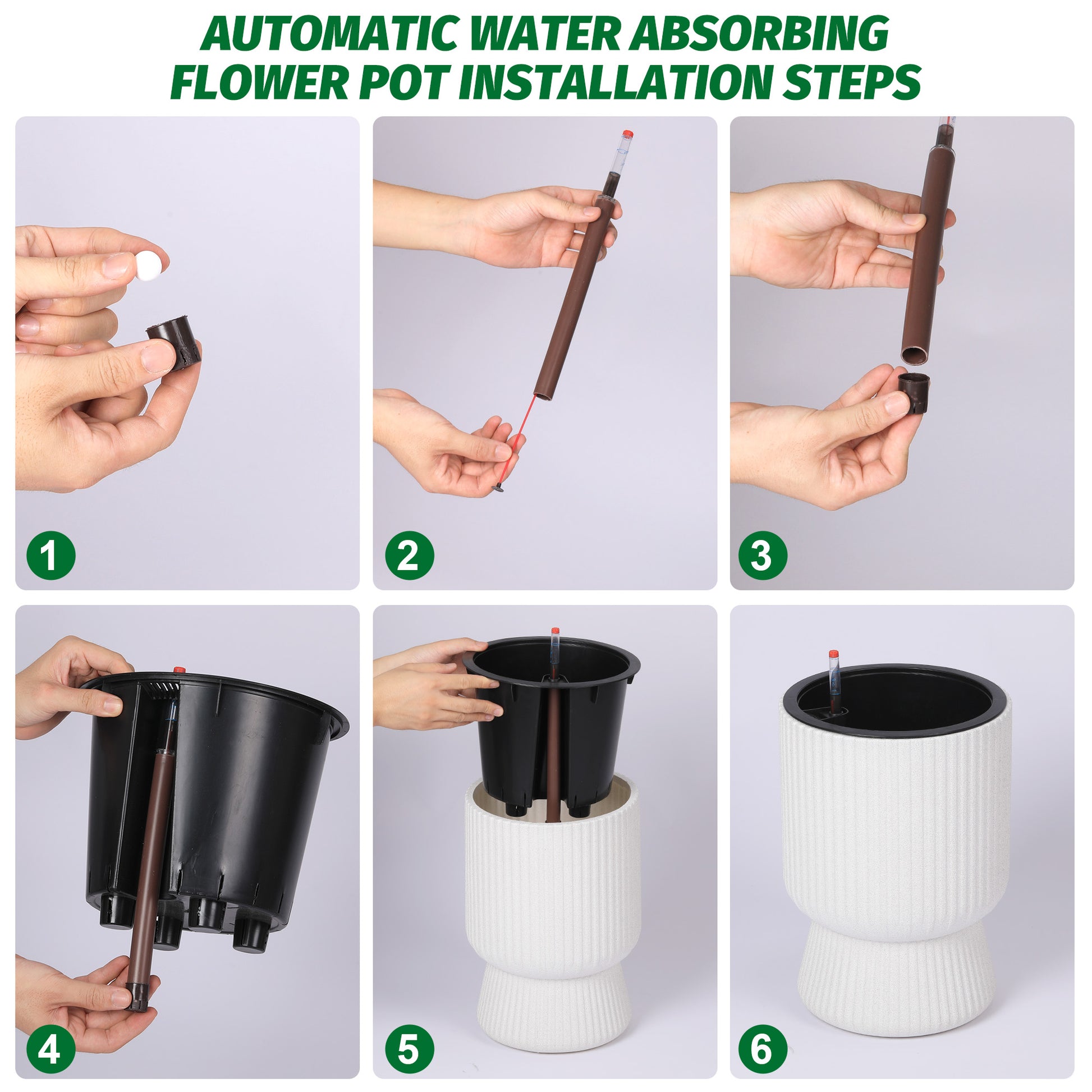 Garvee 14.2" Tall Planters Set of 2, Self Watering Plant Pots with Water Level Monitor and Built-In Drainage, for Patio, Porch, Living Room, or Home Office
