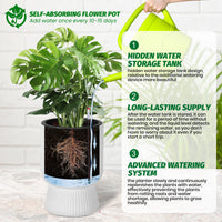 Garvee 14.2" Tall Planters Set of 2, Self Watering Plant Pots with Water Level Monitor and Built-In Drainage, for Patio, Porch, Living Room, or Home Office