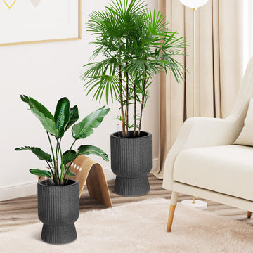 Garvee 14.2" Tall Planters Set of 2, Self Watering Plant Pots with Water Level Monitor and Built-In Drainage, for Patio, Porch, Living Room, or Home Office