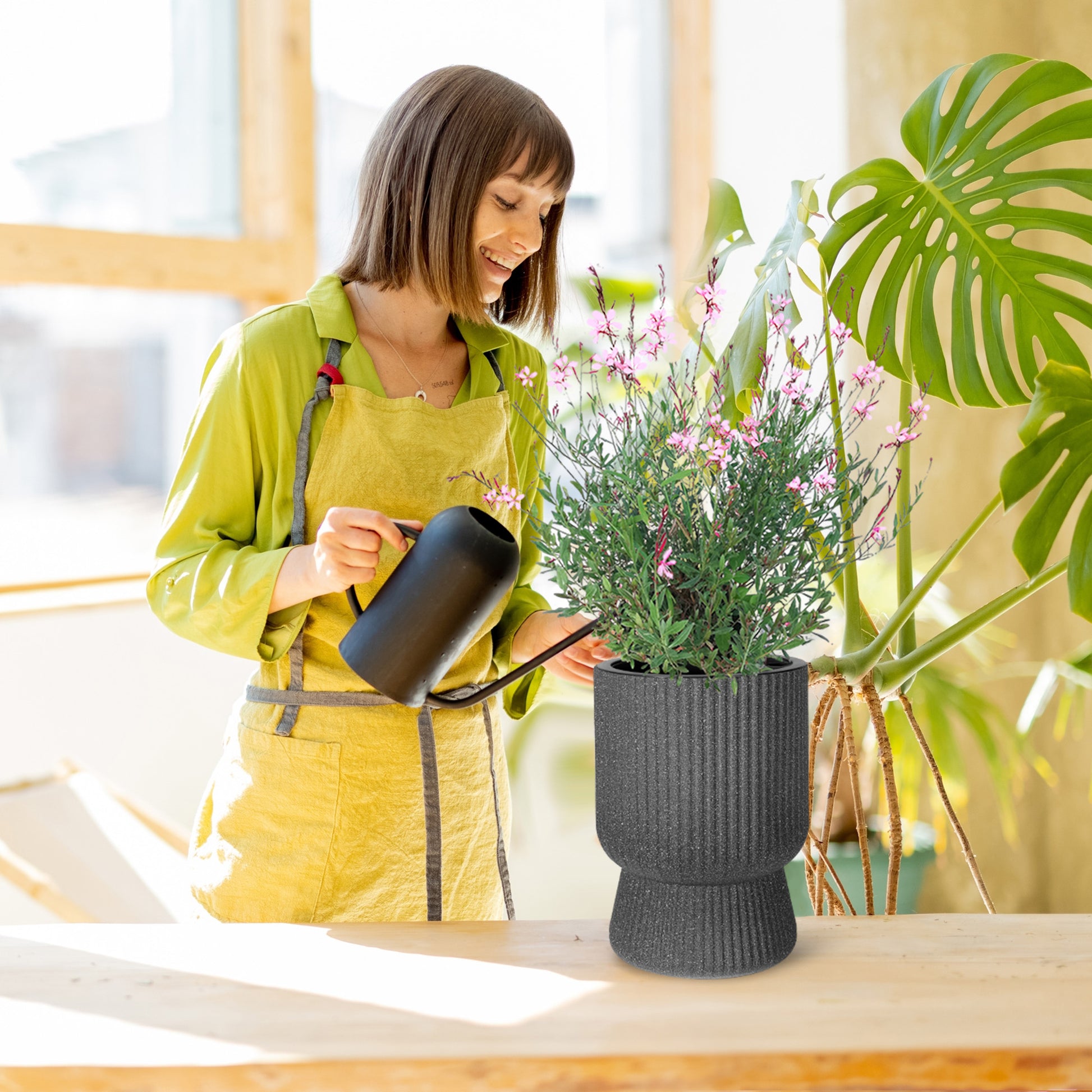 Garvee 14.2" Tall Planters Set of 2, Self Watering Plant Pots with Water Level Monitor and Built-In Drainage, for Patio, Porch, Living Room, or Home Office