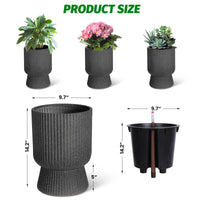 Garvee 14.2" Tall Planters Set of 2, Self Watering Plant Pots with Water Level Monitor and Built-In Drainage, for Patio, Porch, Living Room, or Home Office