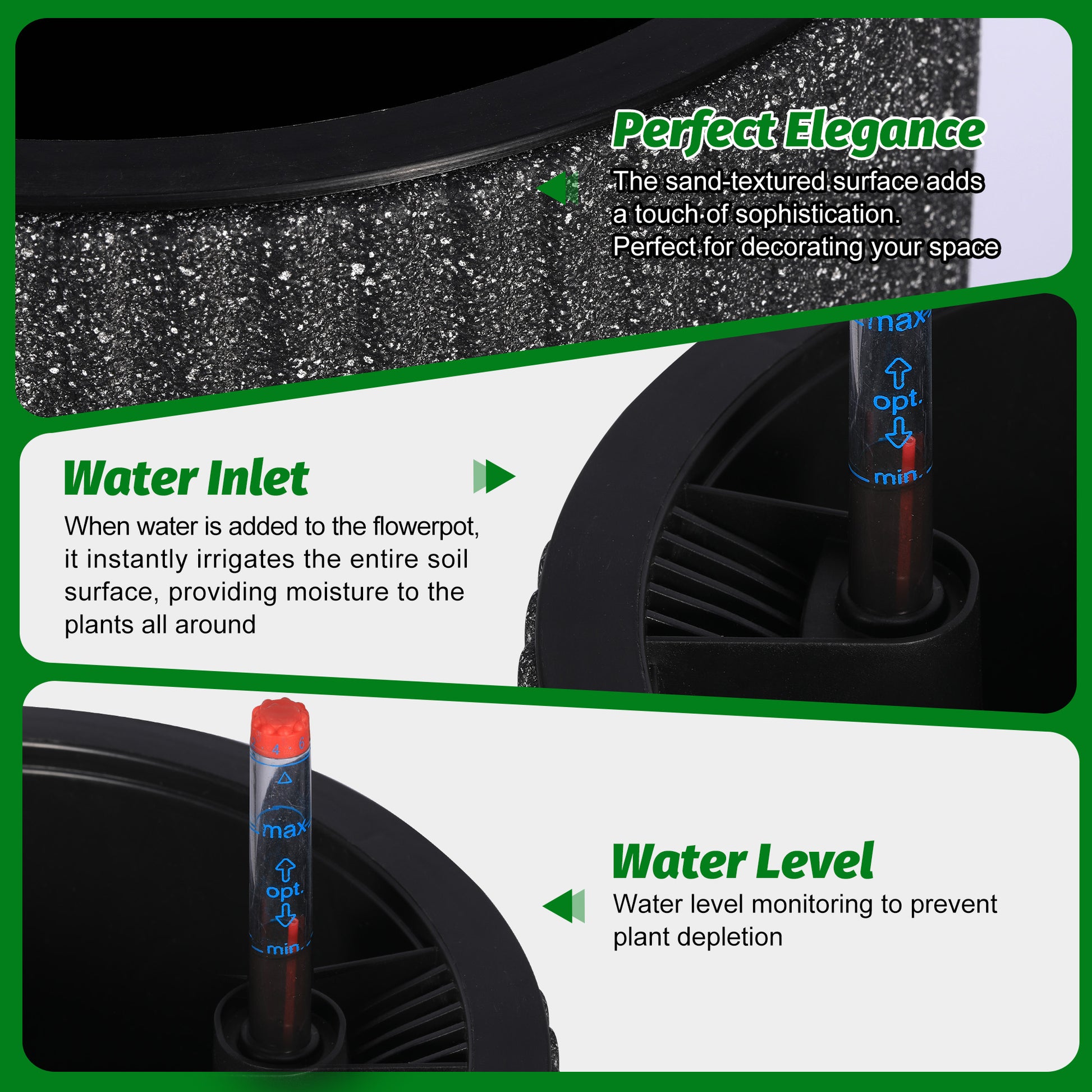 Garvee 14.2" Tall Planters Set of 2, Self Watering Plant Pots with Water Level Monitor and Built-In Drainage, for Patio, Porch, Living Room, or Home Office