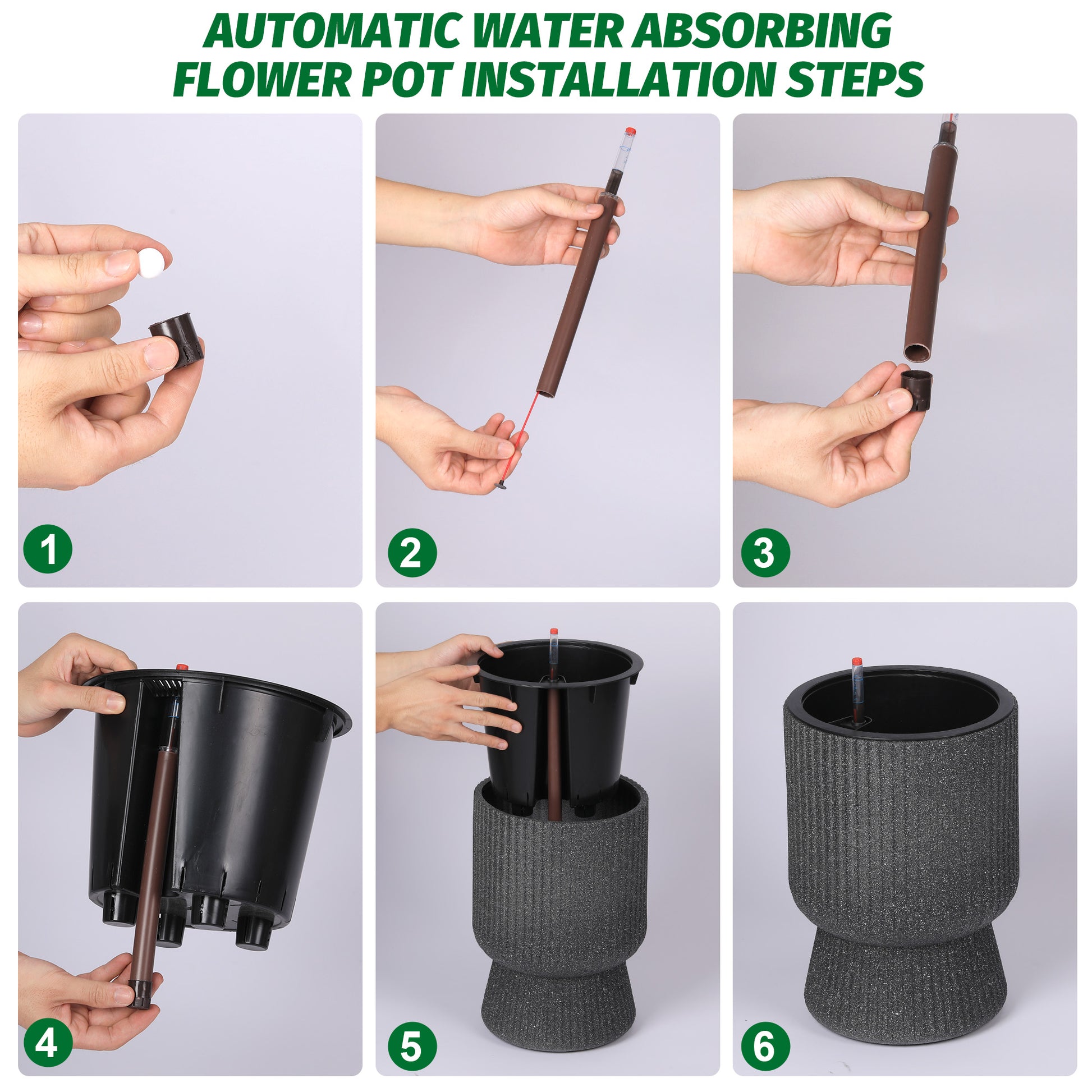 Garvee 14.2" Tall Planters Set of 2, Self Watering Plant Pots with Water Level Monitor and Built-In Drainage, for Patio, Porch, Living Room, or Home Office