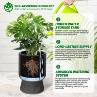 Garvee 14.2" Tall Planters Set of 2, Self Watering Plant Pots with Water Level Monitor and Built-In Drainage, for Patio, Porch, Living Room, or Home Office