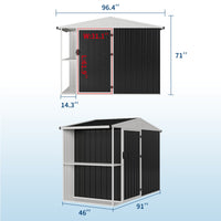 Garvee 8' x 4' Outdoor Metal Storage Shed with Sloping Roof, Lockable Door, 2-Tier Shelves, Firewood Storage, Black and White, Backyard Patio Garage