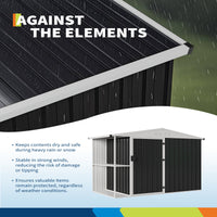 Garvee 8' x 4' Outdoor Metal Storage Shed with Sloping Roof, Lockable Door, 2-Tier Shelves, Firewood Storage, Black and White, Backyard Patio Garage