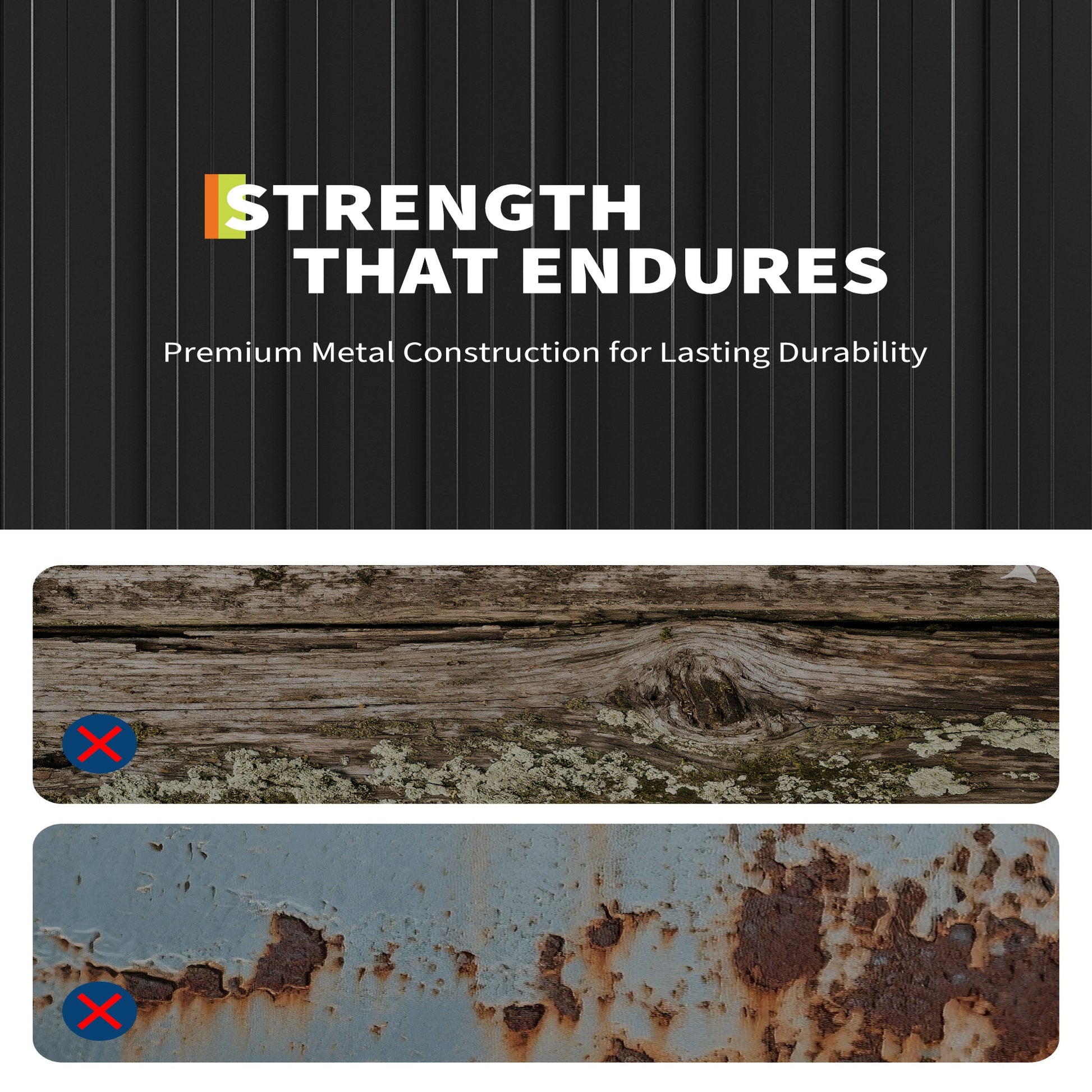 Garvee 8' x 4' Outdoor Metal Storage Shed with Sloping Roof, Lockable Door, 2-Tier Shelves, Firewood Storage, Black and White, Backyard Patio Garage