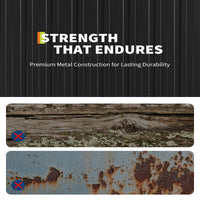 Garvee 8' x 4' Outdoor Metal Storage Shed with Sloping Roof, Lockable Door, 2-Tier Shelves, Firewood Storage, Black and White, Backyard Patio Garage