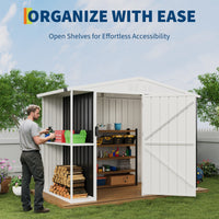 Garvee 8' x 4' Outdoor Metal Storage Shed with Sloping Roof, Lockable Door, 2-Tier Shelves, Firewood Storage, Black and White, Backyard Patio Garage