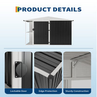 Garvee 8' x 4' Outdoor Metal Storage Shed with Sloping Roof, Lockable Door, 2-Tier Shelves, Firewood Storage, Black and White, Backyard Patio Garage