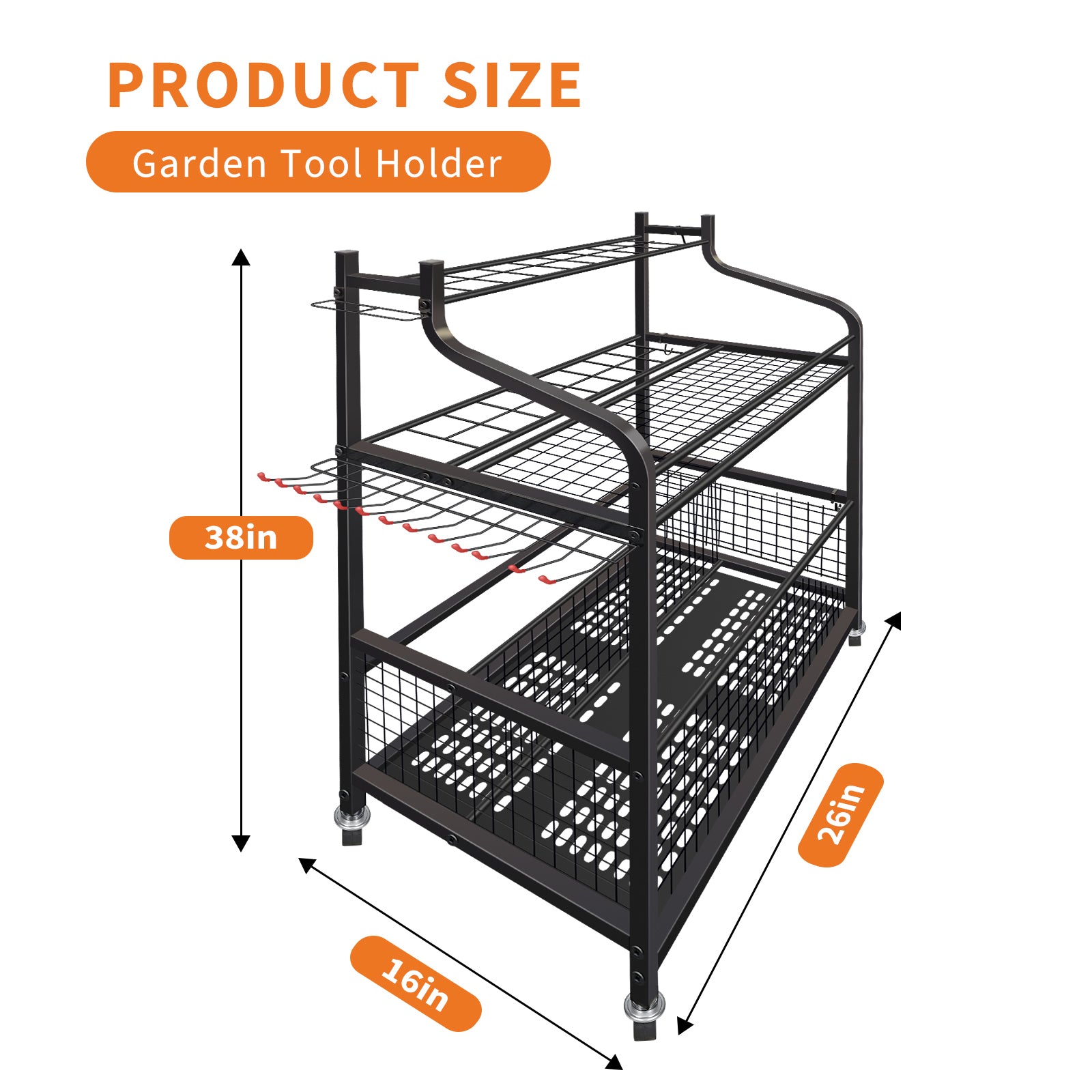 Garvee 26″×16″×38″ Garden Tool Organizer, Metal Yard Tools Storage with Wheels, Yard Tool Organizer, Heavy Duty Garden Tool Organizer for Garage, Garage Tool Organization and Storage for Garage, Shed, Outdoor,Tool Stand, Black