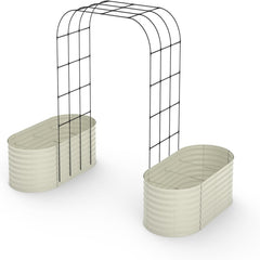 Garvee Galvanized Raised Garden Bed with 96" Vertical Arch Trellis - Rust-Resistant, Expandable Trellis - Steel, Plant Clips, Drainage Netting - Outdoor Garden, Patio, Beige - Beige