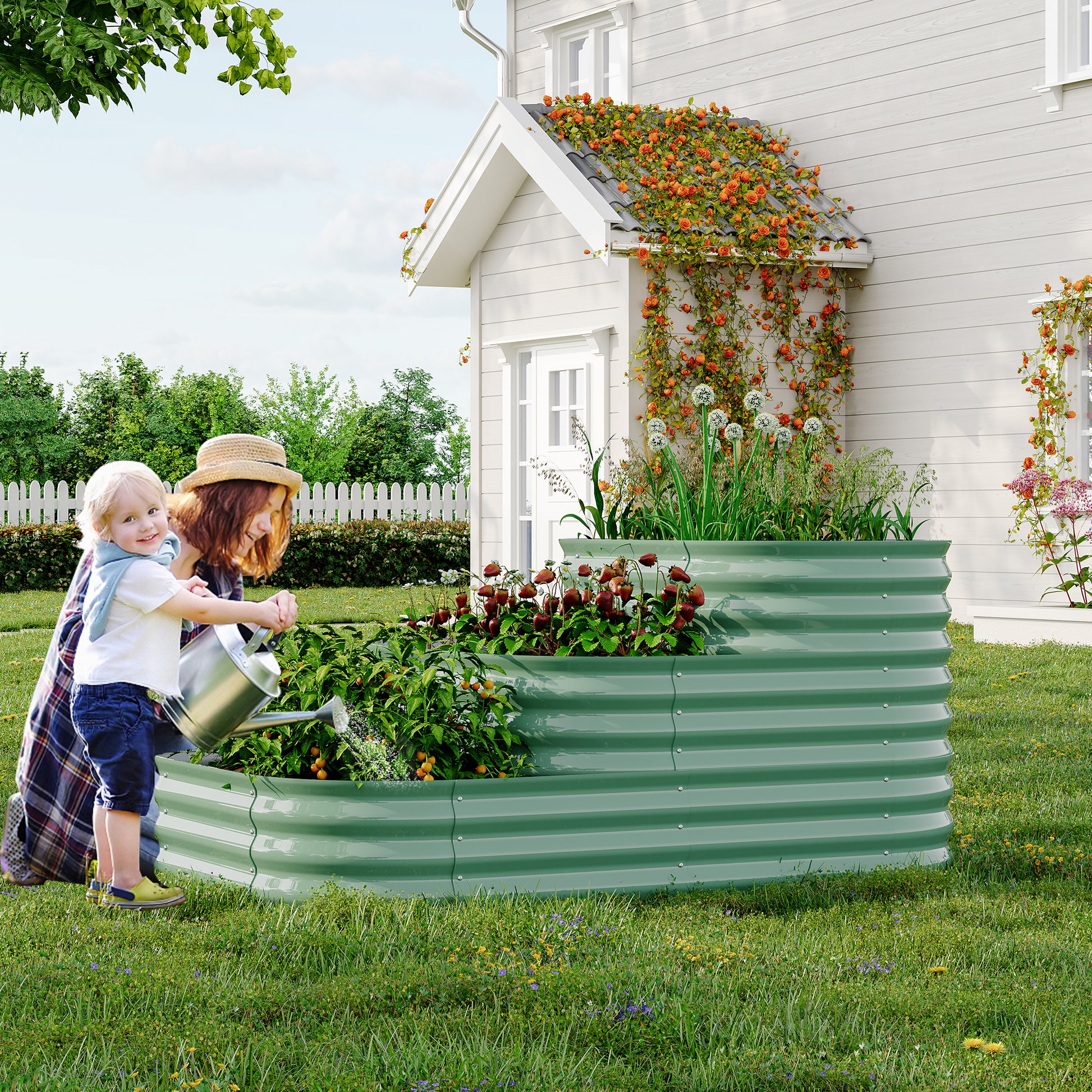 Garvee 3-in-1 Modular Raised Garden Bed Kit - Galvanized Steel Tiered Planter Box for Vegetables, Outdoor Green Planting