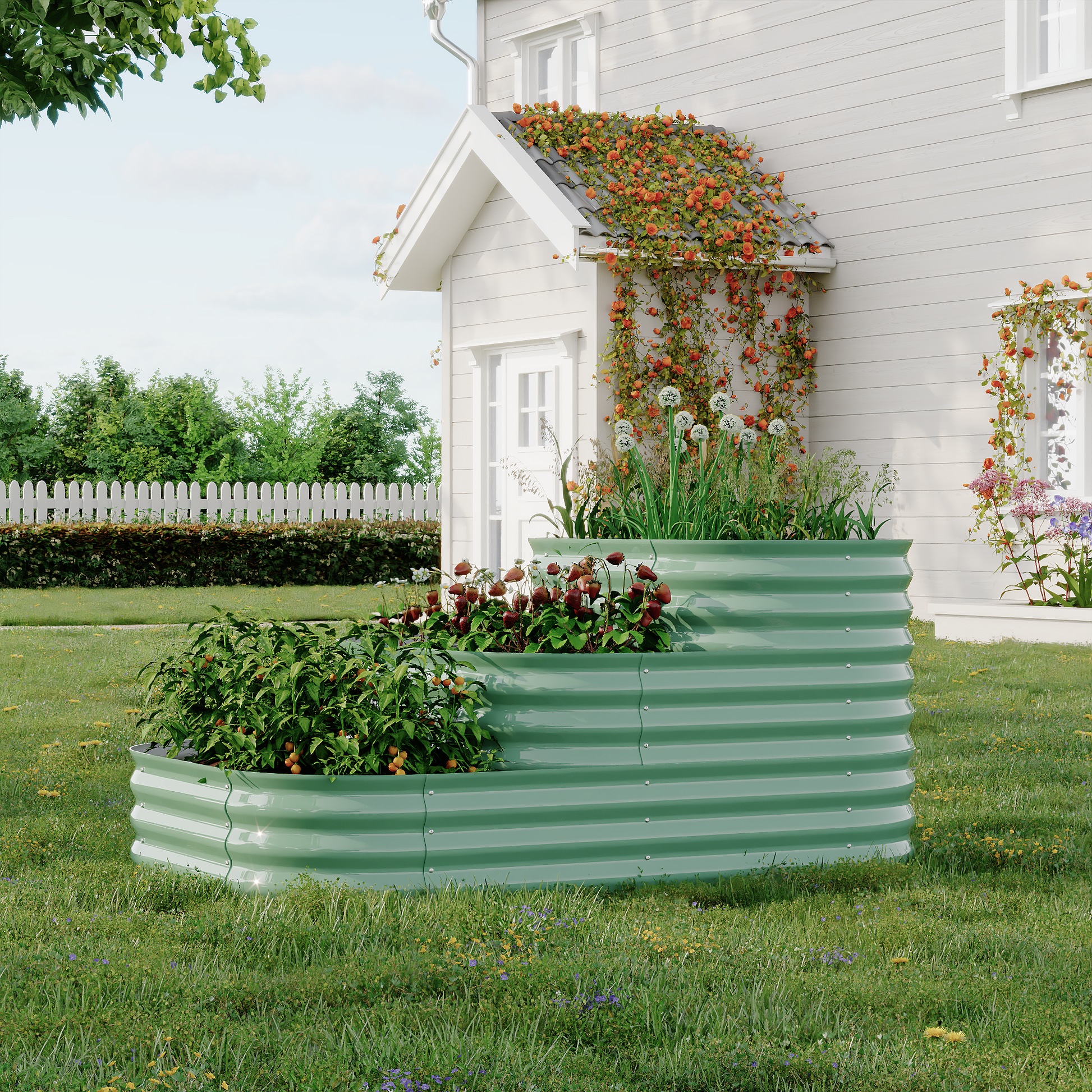 Garvee 3-in-1 Modular Raised Garden Bed Kit - Galvanized Steel Tiered Planter Box for Vegetables, Outdoor Green Planting