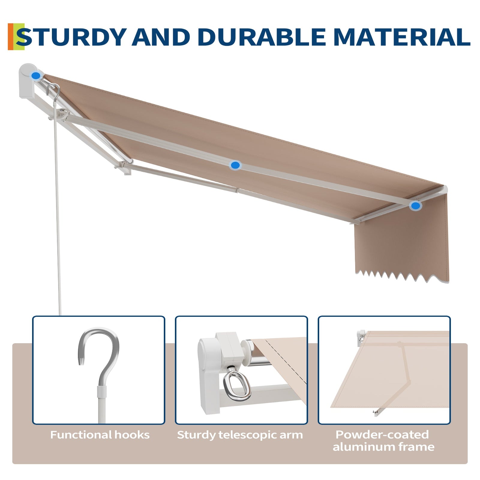 Garvee 10'x8' Manual Retractable Awning Waterproof Sun Shade Heavy Duty Aluminum Frame 280g Polyester Fabric Adjustable Roll Out for Deck Porch