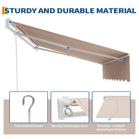 Garvee 10'x8' Manual Retractable Awning Waterproof Sun Shade Heavy Duty Aluminum Frame 280g Polyester Fabric Adjustable Roll Out for Deck Porch