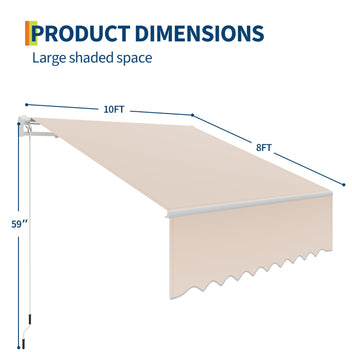 Garvee 10' x 8' Manual Retractable Patio Awning, Waterproof  Sun Shade with Aluminum Frame, 280g Polyester Canopy for Deck & Porch, Khaki