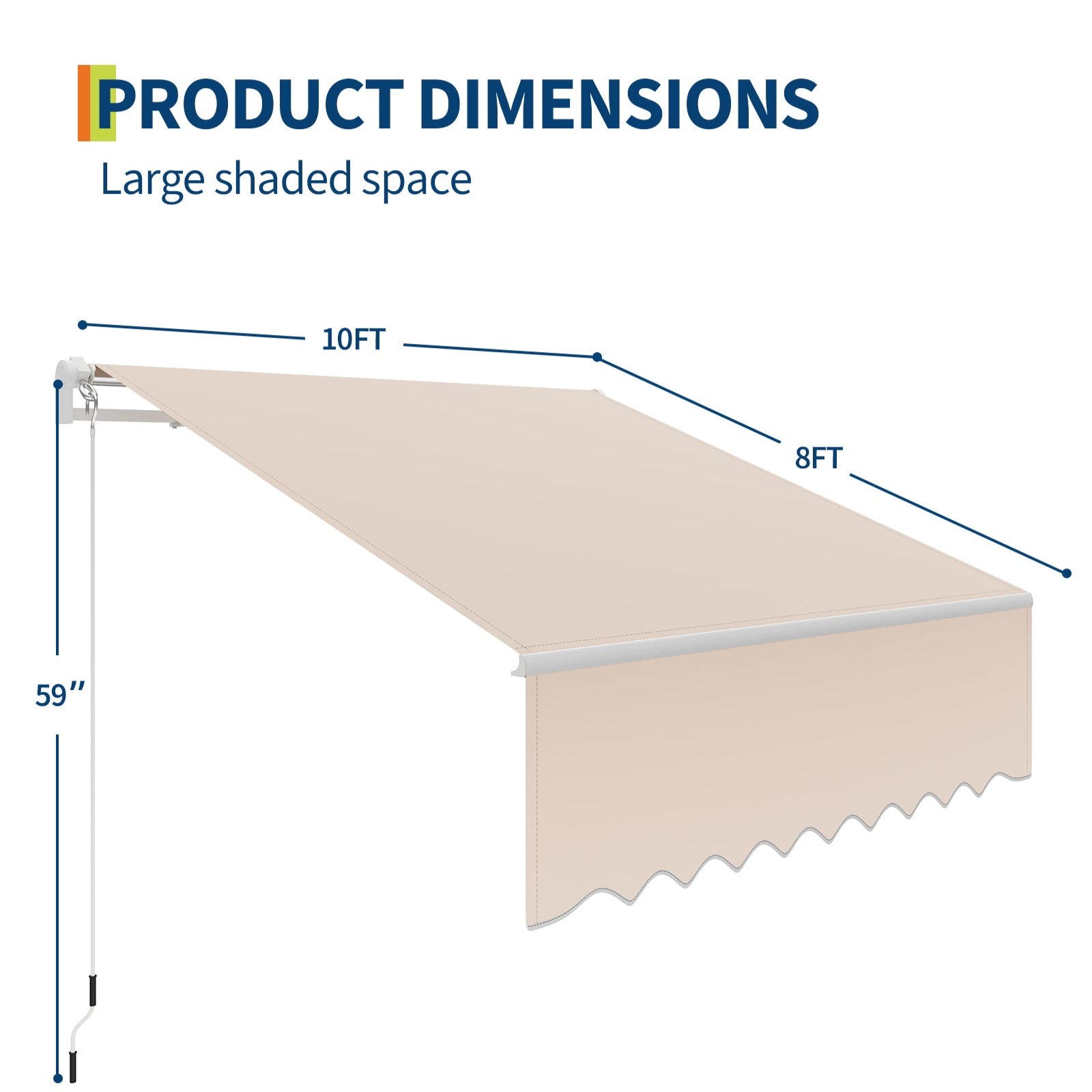 Garvee 10'x8' Manual Retractable Awning Waterproof Sun Shade Heavy Duty Aluminum Frame 280g Polyester Fabric Adjustable Roll Out for Deck Porch