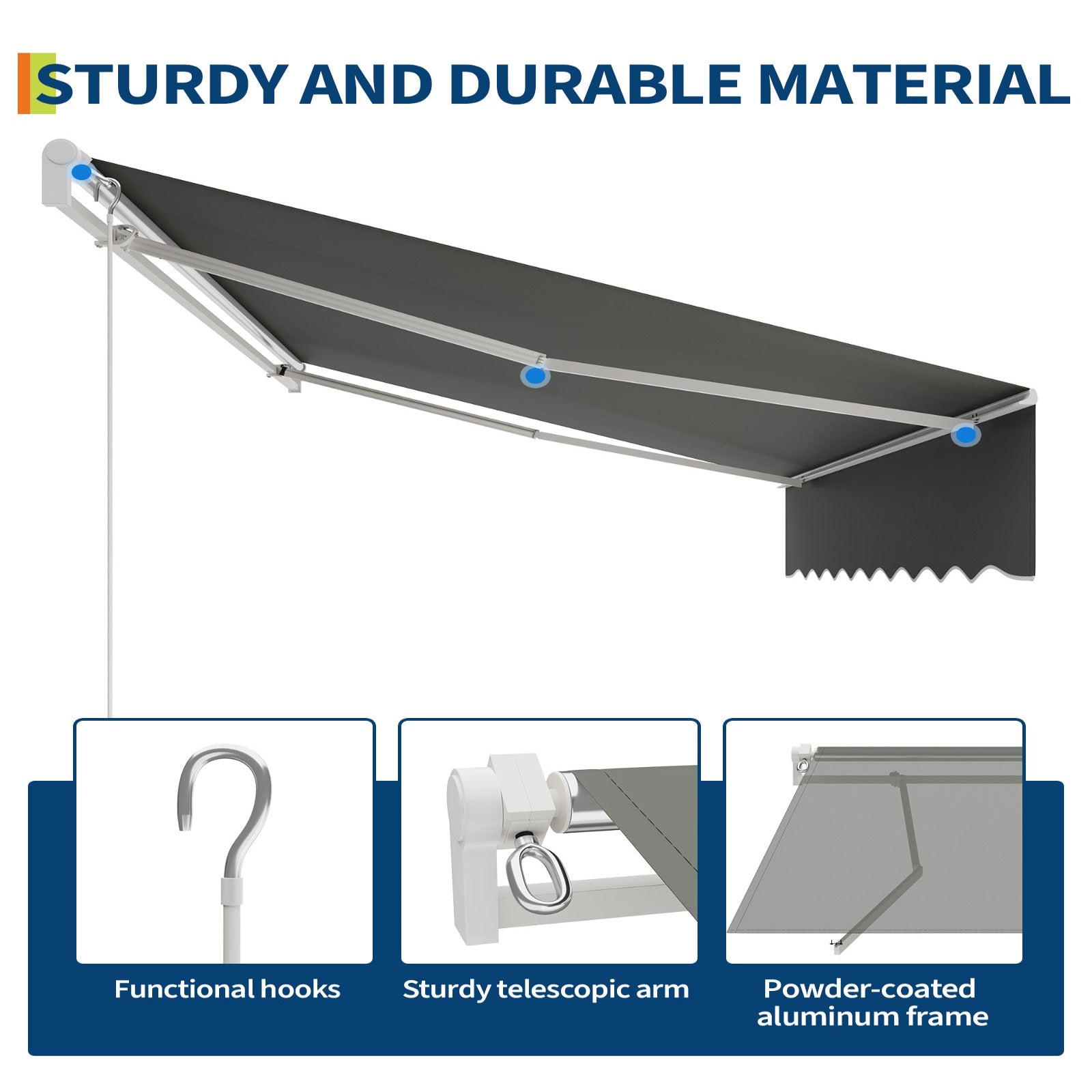 Garvee Manual Retractable Awning 13'x10' Waterproof UV50+ 280g Polyester Heavy-Duty Aluminum Frame Adjustable Roll-Out Gray Patio Deck Porch