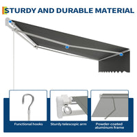 Garvee Manual Retractable Awning 13'x10' Waterproof UV50+ 280g Polyester Heavy-Duty Aluminum Frame Adjustable Roll-Out Gray Patio Deck Porch