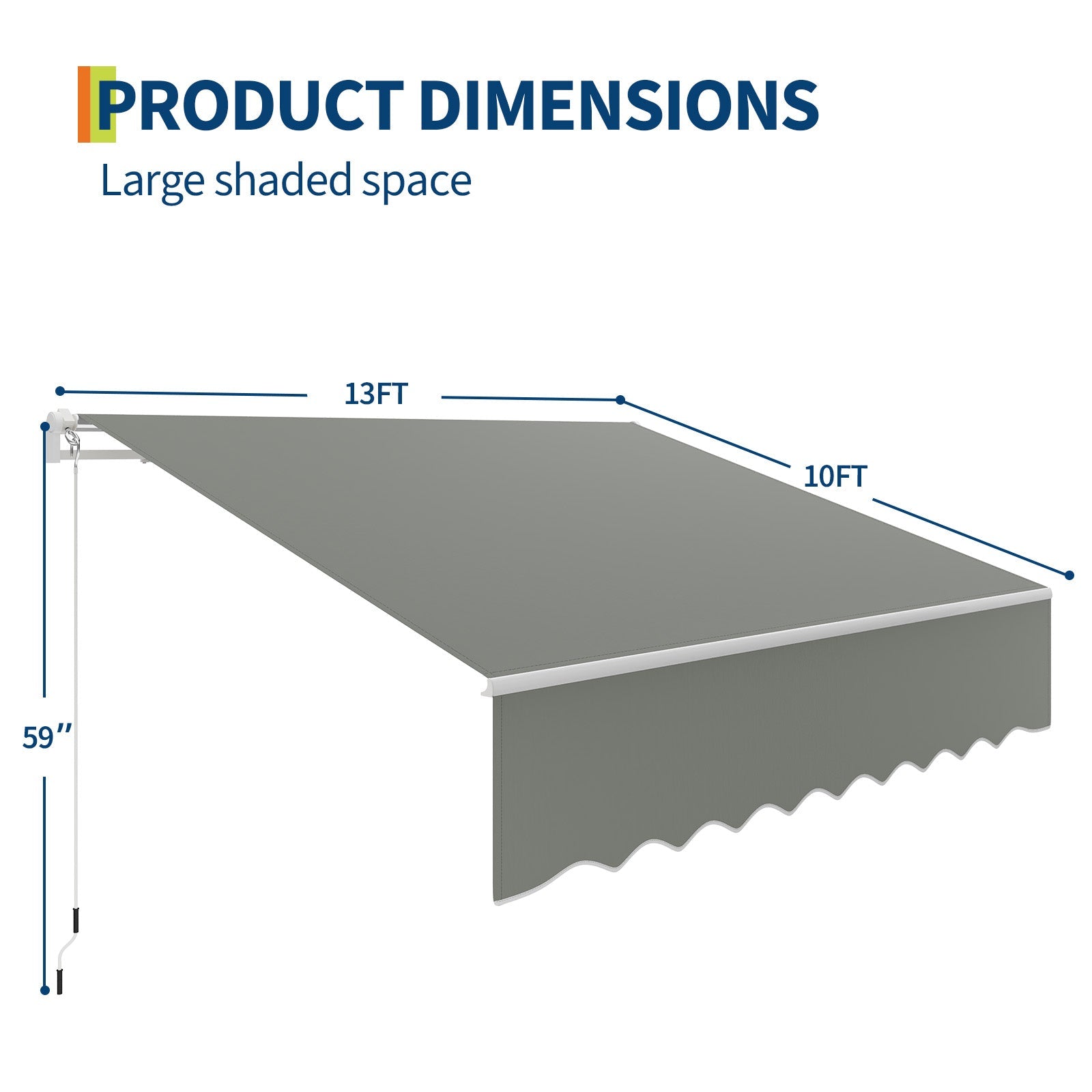 Garvee Manual Retractable Awning 13'x10' Waterproof UV50+ 280g Polyester Heavy-Duty Aluminum Frame Adjustable Roll-Out Gray Patio Deck Porch