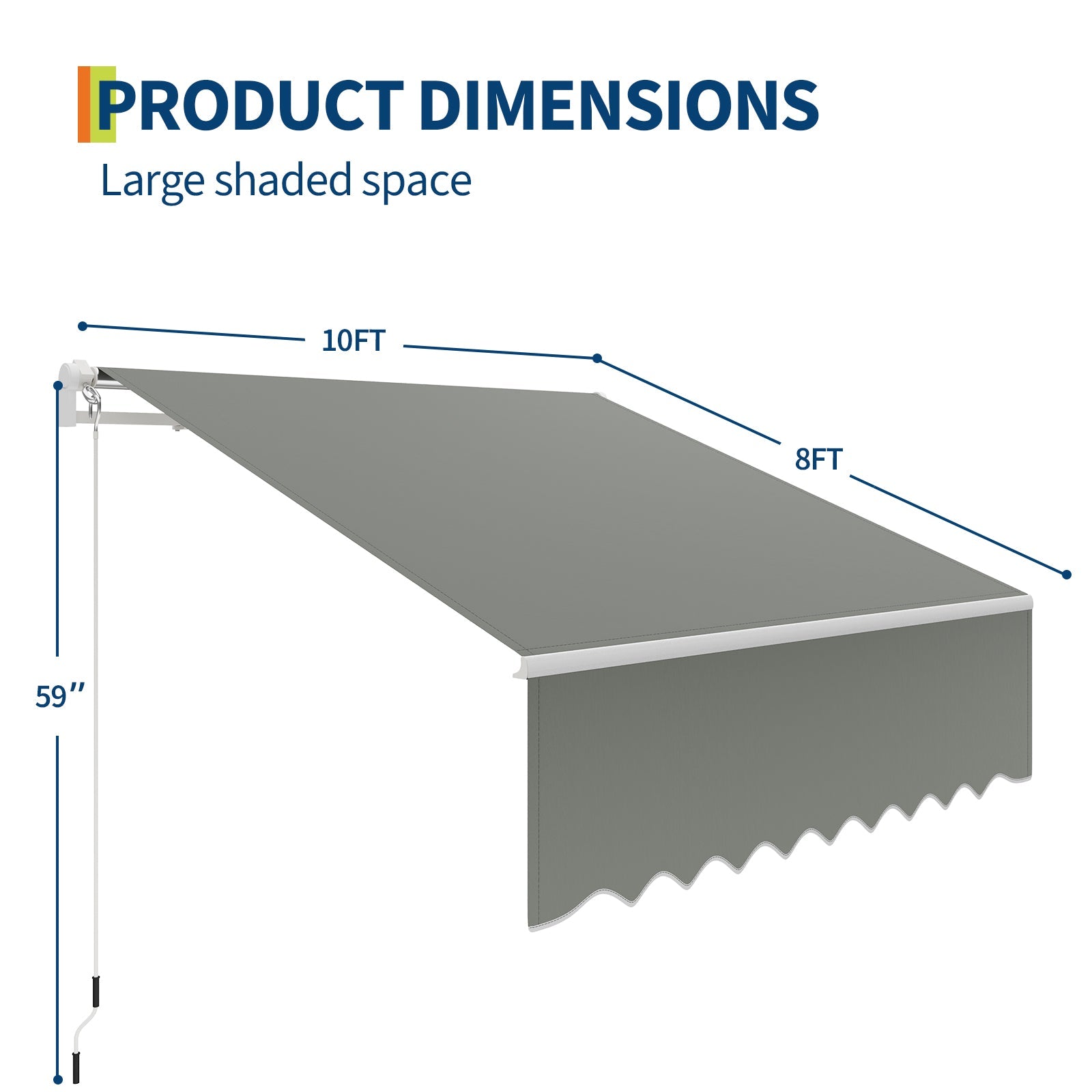 Garvee Manual Retractable Awning 10'x8' Waterproof, UV50+ Protection, Heavy-Duty Aluminum Frame, Adjustable Roll-Out, Gray, for Deck & Porch