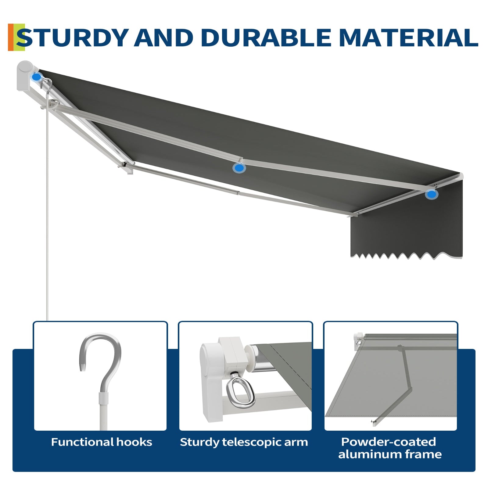 Garvee Manual Retractable Awning 10'x8' Waterproof, UV50+ Protection, Heavy-Duty Aluminum Frame, Adjustable Roll-Out, Gray, for Deck & Porch