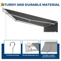 Garvee Manual Retractable Awning 10'x8' Waterproof, UV50+ Protection, Heavy-Duty Aluminum Frame, Adjustable Roll-Out, Gray, for Deck & Porch