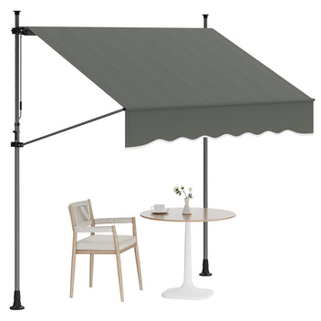 Garvee 118"x118" Retractable Patio Awning, Manual Outdoor Sunshade, Adjustable Height & Angle, UV & Water-Resistant, Durable Fabric, Grey