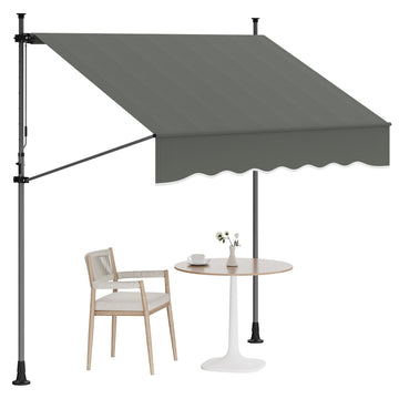 Garvee 118"x118" Retractable Patio Awning, Manual Outdoor Sunshade, Adjustable Height & Angle, UV & Water-Resistant, Durable Fabric, Grey