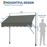 Garvee Retractable Awning Grey - Sun Protection & Easy Operation - Durable Fabric - Outdoor Patio & Backyard Use